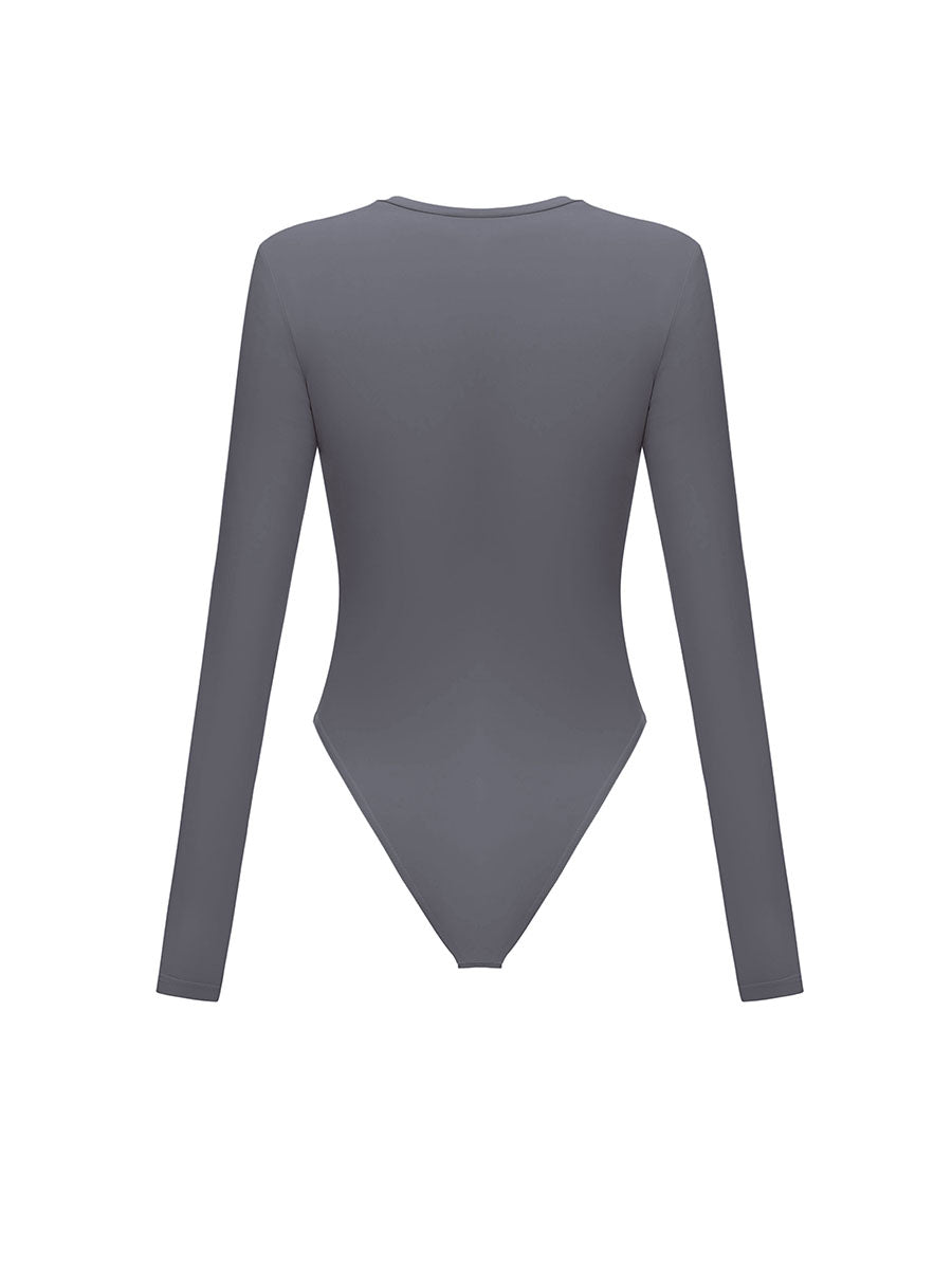 Langarmbody mit Print in Grau