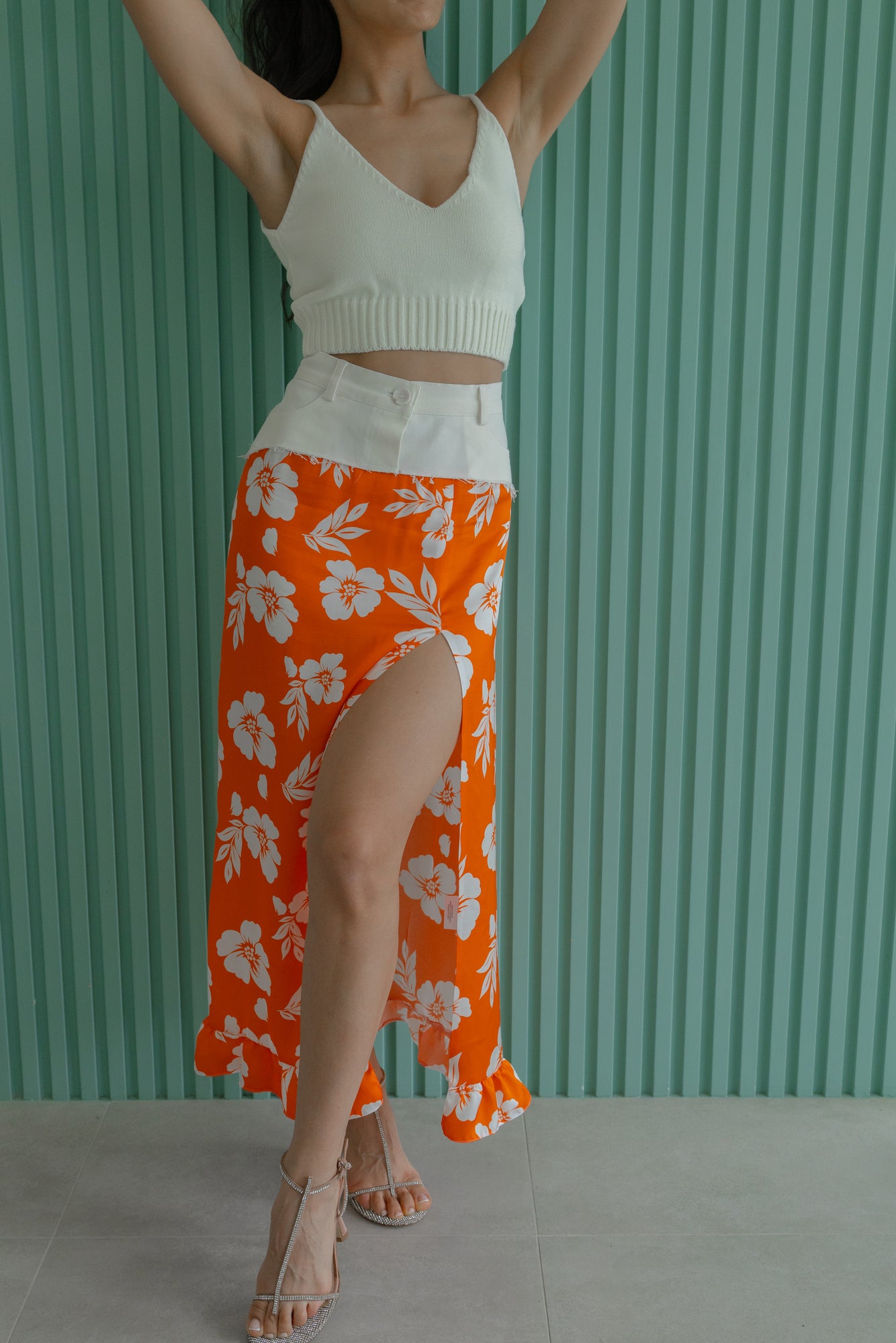 Sommer Maxi-Rock mit Denimeinsatz am Bund