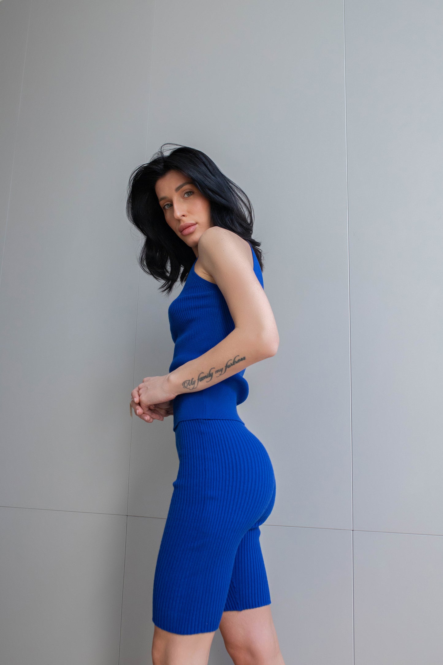 Figurbetontes geripptes Tanktop in Dunkelblau