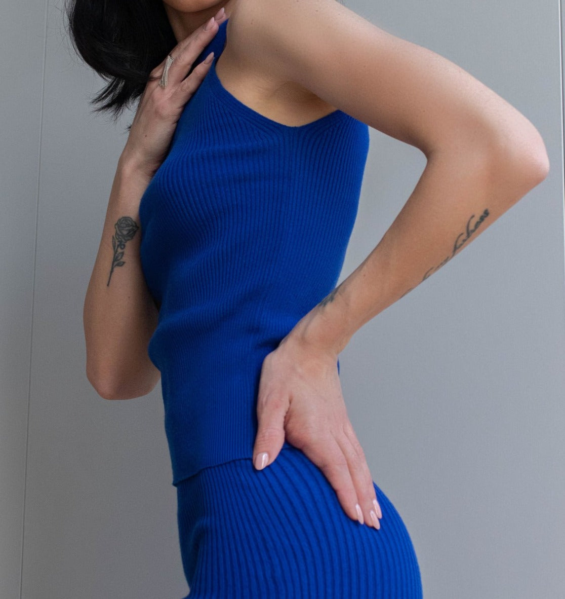 Figurbetontes geripptes Tanktop in Dunkelblau