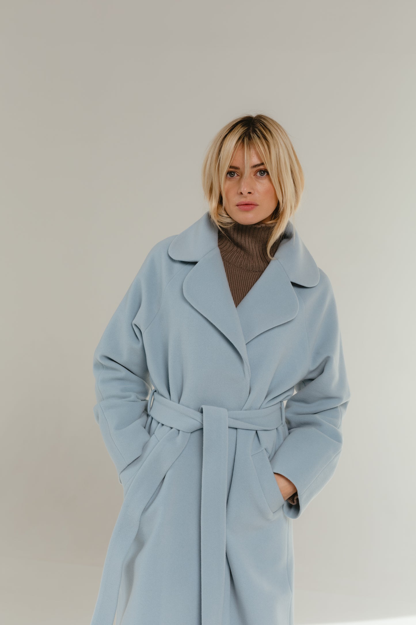 Mantel aus Wollmischung in Blau